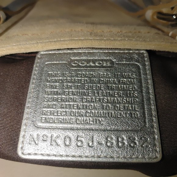 Coach Leatherware Suede Beaded Stripe Beige Tote Bag Dual Handles Zipper Closure - Picture 2 of 14